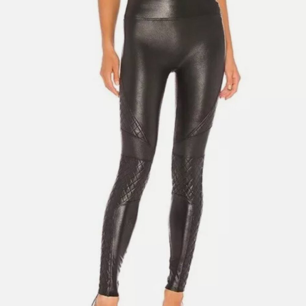 SPANX Faux Leather Quilted Black Leggings size medium